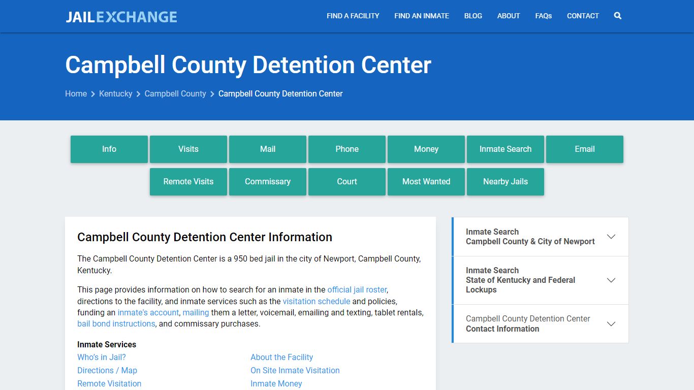 Campbell County Detention Center, KY Inmate Search, Information